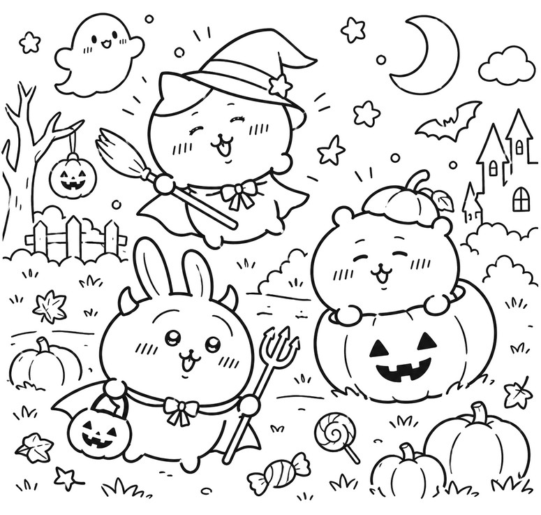 색칠 그림 - 치이카와, 하치와레, 우사기 - 치이카와 할로윈