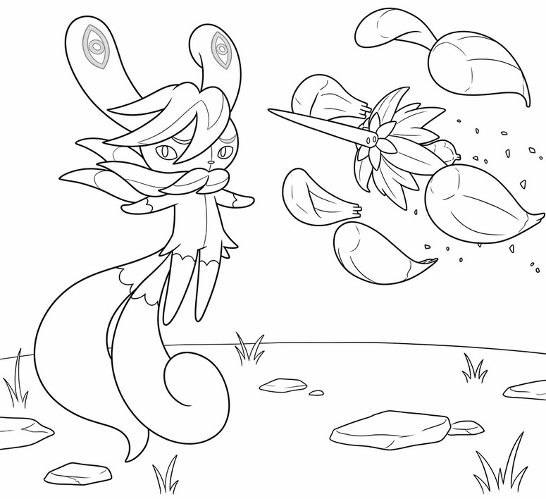 色塗り用イラスト - メガニャオニクスとメガキラフロル - ポケモン メガディメンション