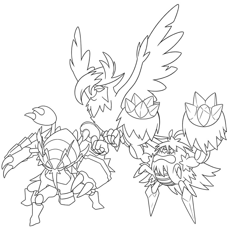 塗り絵 - メガムクホーク、メガグソクムシャ、メガケケンカニ - ポケモン メガディメンション