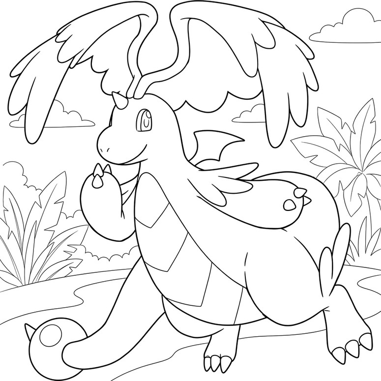 印刷用塗り絵 - メガカイリュー - Pokémon LEGENDS Z-Aのメガシンカ
