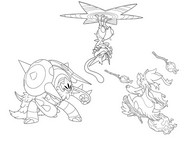 無料塗り絵 - メガブリガロン、メガマフォクシー、メガゲッコウガ - Pokémon LEGENDS Z-Aのメガシンカ