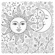 Drawing to color - Heavenly Harmony - Stars Sun Moon