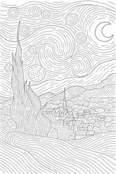 Drawing to color - The starry sky - Stars Sun Moon
