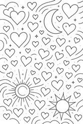 Drawing to color - Hearts - Stars Sun Moon