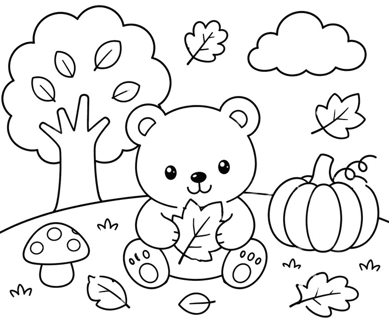 塗り絵用紙 - 簡単 - 幼児向け - 秋
