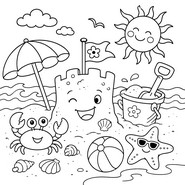 塗り絵用紙 - 砂の城 - 夏