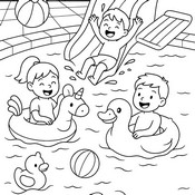 Dibujo para imprimir - Los niños juegan en la piscina - Verano