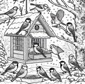 Dibujo para colorear - Comedero para pájaros - Invierno