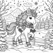 Dibujo para colorear - Unicornio - Invierno
