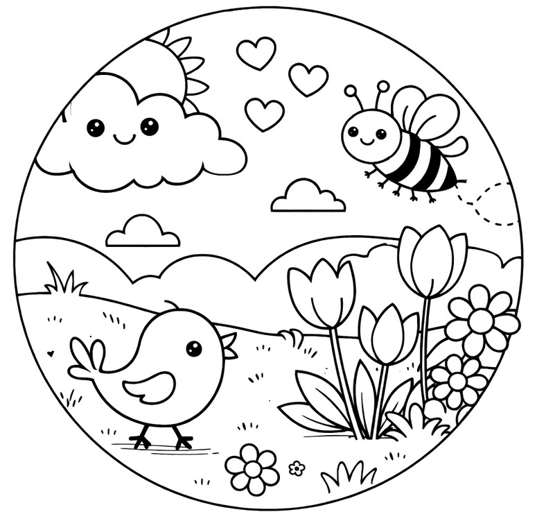 印刷用塗り絵 - 甘い朝 - 春