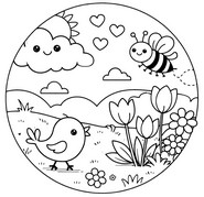 塗り絵用紙 - 甘い朝 - 春