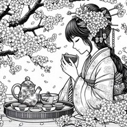Dibujo gratuito - Hanami en Japón - Primavera