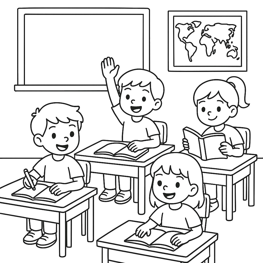 Downloadable coloring - In the classroom - School