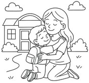 Coloring sheet - A hug before school - School
