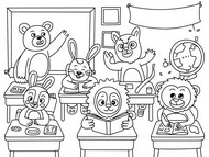 Drawing to color - Animals at school - School