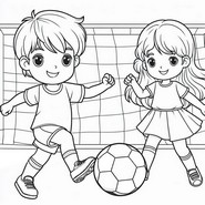 Free coloring page - A boy and a girl playing soccer - Soccer