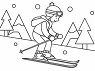 Imagen para colorear - esquiar, niño - Deportes de invierno
