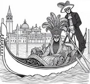 Dibujo para colorear - Góndola en Venecia - Carnaval