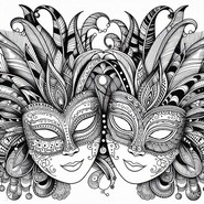 Dibujo para imprimir - Máscaras - Zentangle - Carnaval