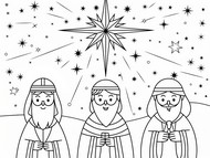 Hoja para colorear - Los tres reyes magos y la estrella. - Fiesta del Rey