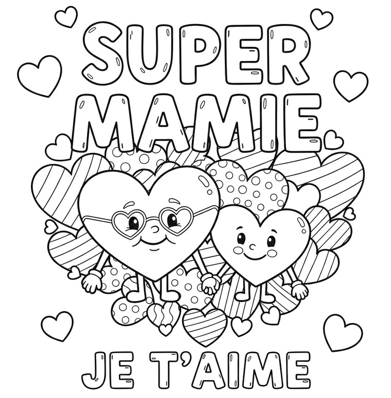 Dessin à colorier - Super Mamie - Fête des grands-mères