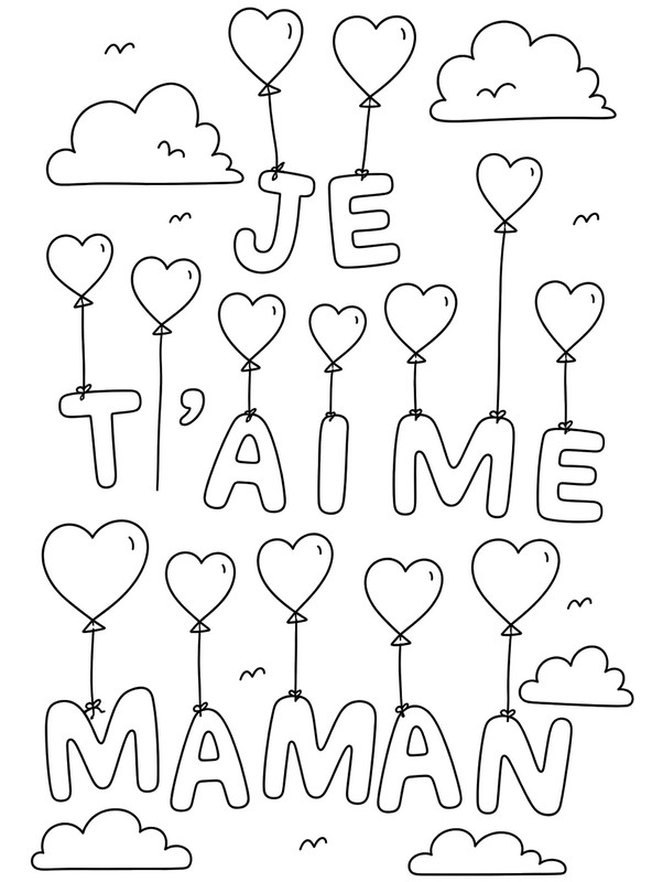 Coloriage à télécharger - Ballons en forme de cœur - Fête des mères