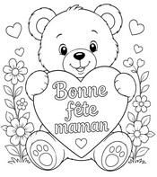 Image à colorier - Ourson avec un cœur - Fête des mères