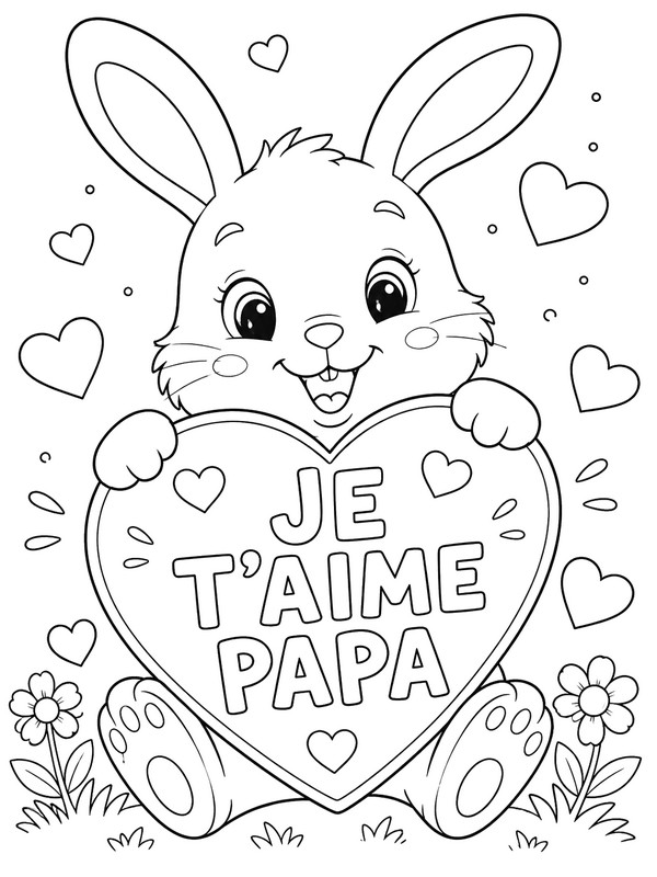 Dessin à colorier - Lapin - Je t'aime papa - Fête des pères