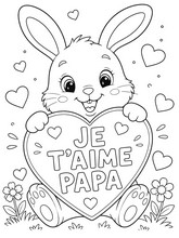 Coloriage gratuit - Lapin - Je t'aime papa - Fête des pères