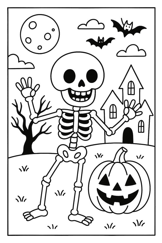 塗り絵用紙 - 面白い骸骨 - ハロウィン