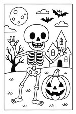 色塗り用イラスト - 面白い骸骨 - ハロウィン