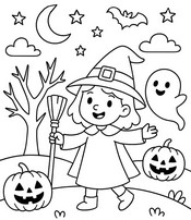 塗り絵用紙 - 面白い魔女と幽霊 - ハロウィン