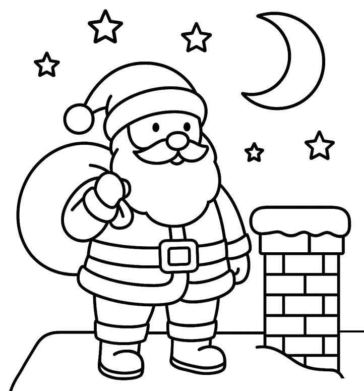 Dibujo para imprimir - Papá Noel en el tejado - Navidad