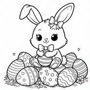 Imagen para colorear - Conejo sentado en huevos - Pascuas
