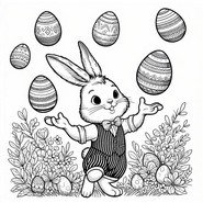 Hoja para colorear - Un conejo haciendo malabares con huevos - Pascuas
