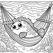 Hoja para colorear - Pescado en una hamaca - Día de los Inocentes