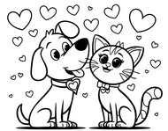 Imagen para colorear - perro y gato - San Valentin