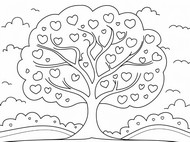 Dibujo descargable - árbol con corazones - San Valentin