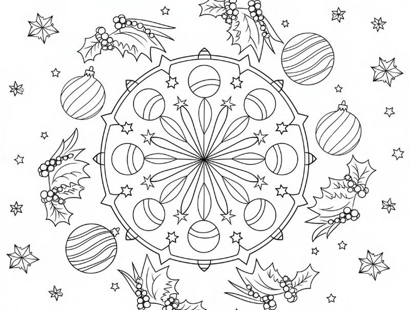 Coloriage Houx et boules de Noël