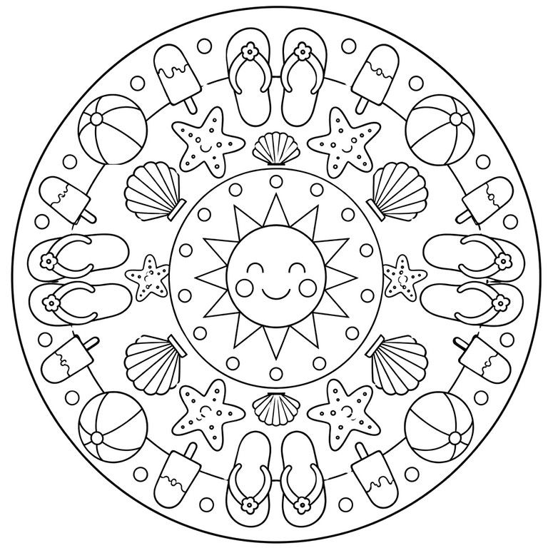 Downloadable coloring - Sun and beach - Summer's Mandalas