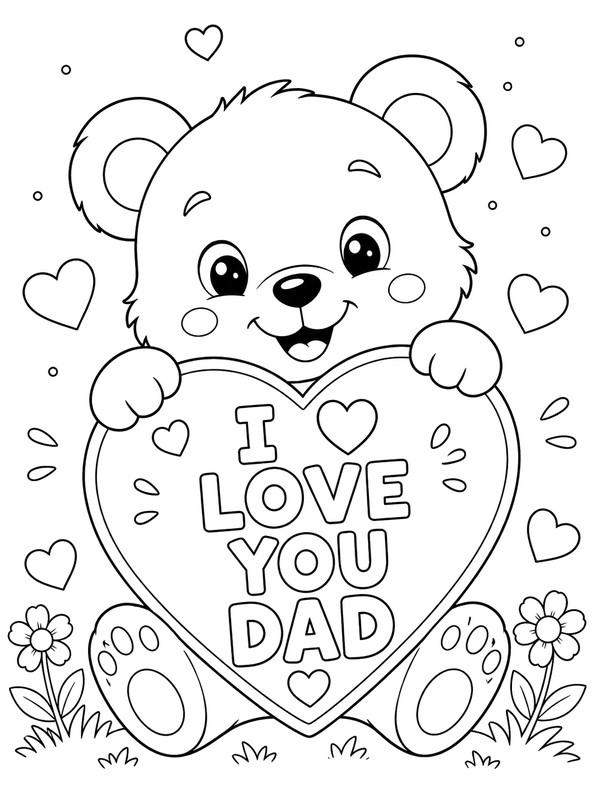 Downloadable coloring - Cute Teddy Bear - Father's Day