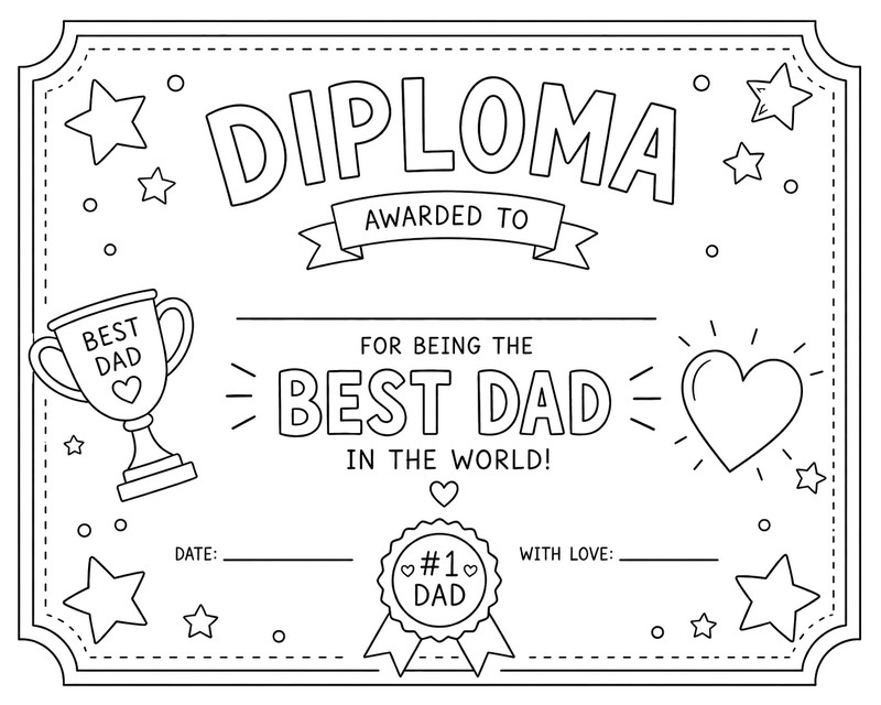 Coloring sheet - Best Dad Diploma - Father's Day