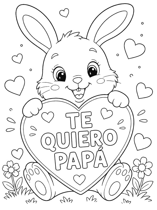 Imagen para colorear - Conejito tierno con corazón - Dia del padre