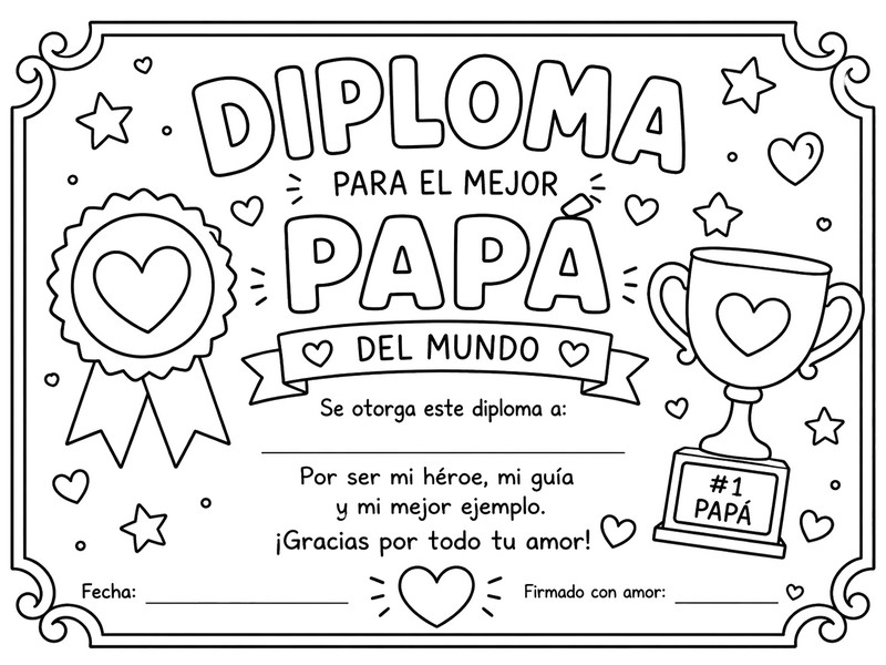 Dibujo para colorear - Diploma - Dia del padre