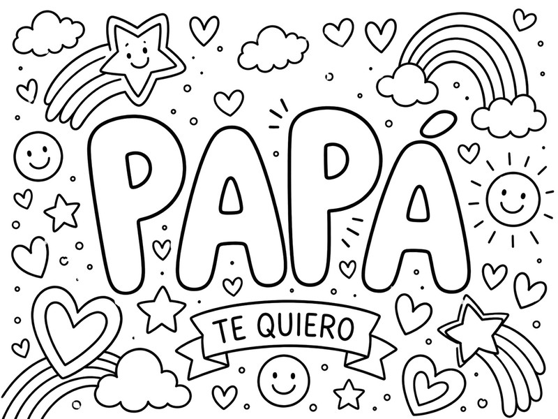 Lámina para colorear - Papá Te Quiero - Dia del padre