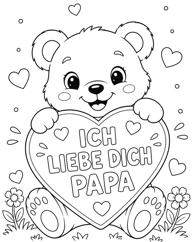 Zeichnung zum Ausmalen - Niedlicher Bären - Vatertag