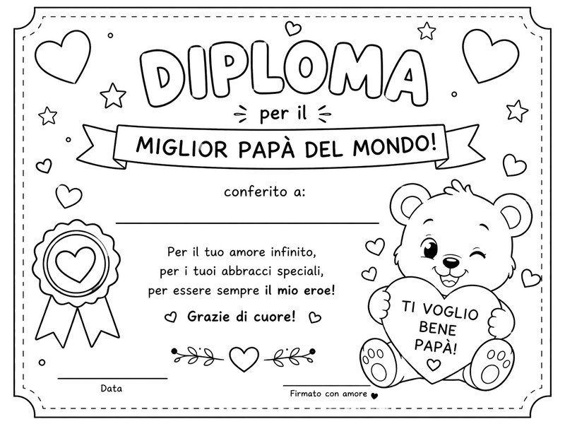Foglio da colorare - Diploma Speciale - Festa del Papà