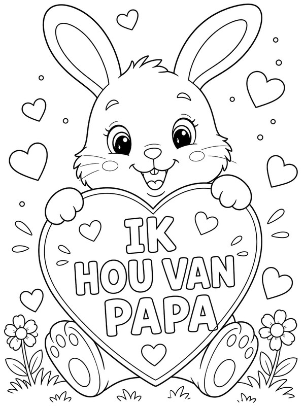 Kleurplaat - Lief Konijntje met Hart - Gelukkige Vaderdag