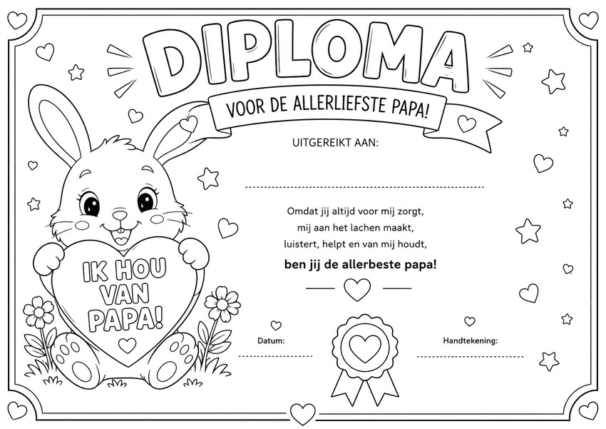 Tekening om in te kleuren - Diploma - Gelukkige Vaderdag