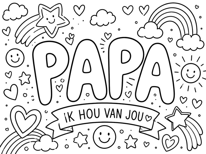 Gratis kleurplaat - Papa Ik Hou Van Jou - Gelukkige Vaderdag